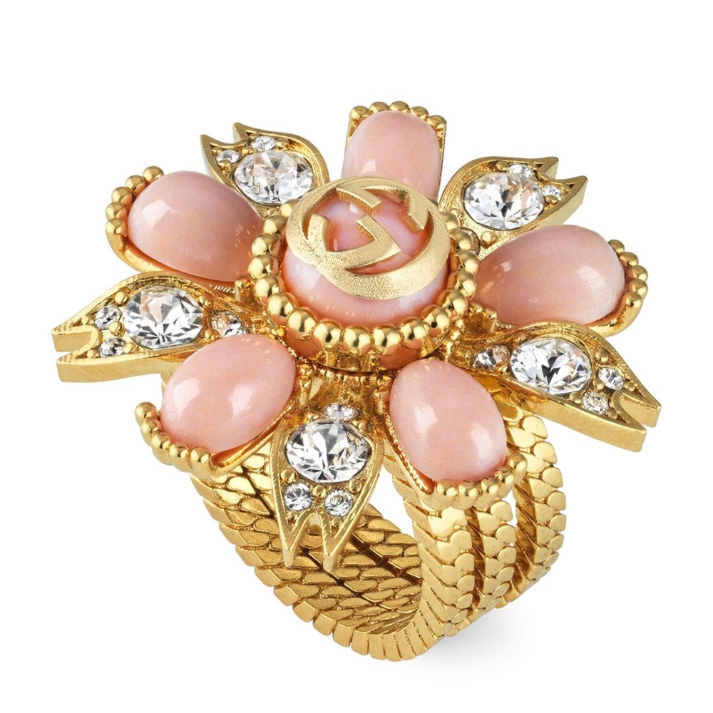 Gucci Pink Interlocking G Flower Ring